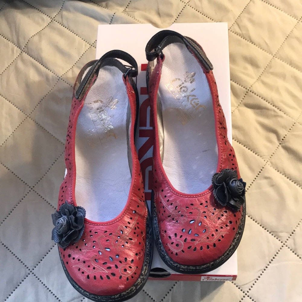 Rieker Red Perforated Flats with Floral Accent